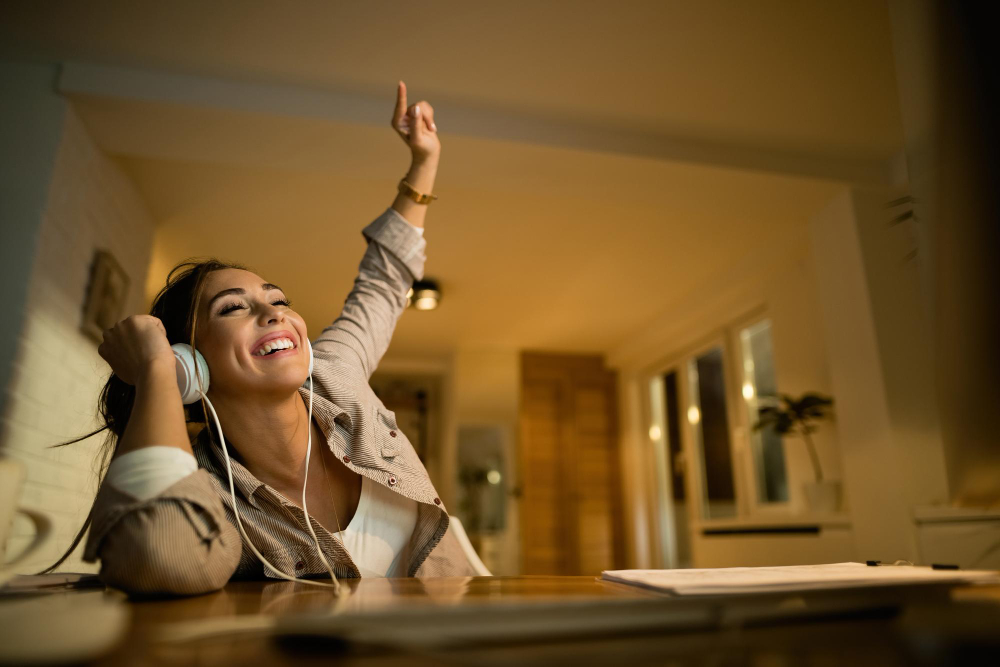 Woman enjoying a moment of wellbeing at home